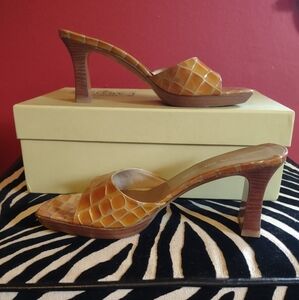 Via Spiga Tan Crocodile-Patterned Heels, 6.5